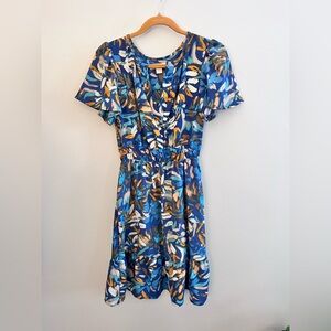 MONTEAU LOS ANGELES Abstract Print Surplice Knee Length Dress